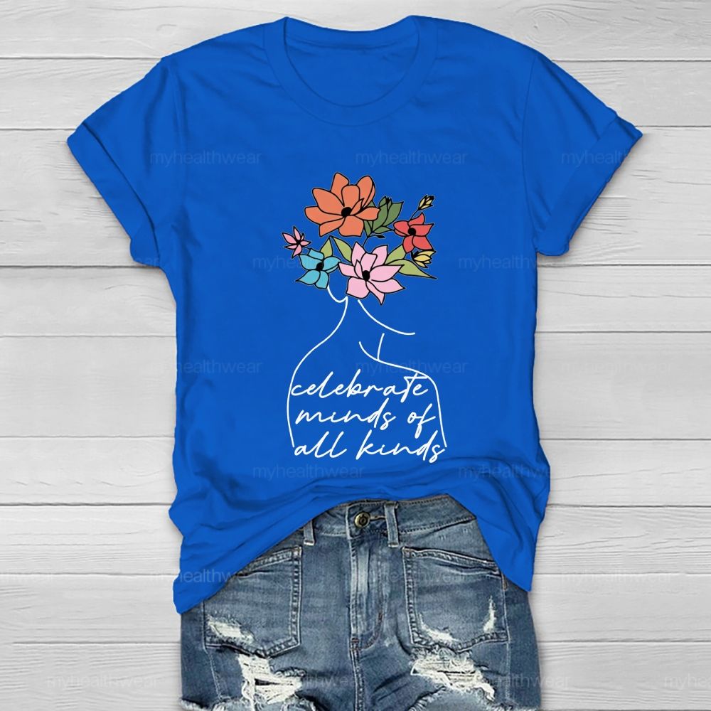 Celebrate Minds Of All Kinds Floral Healthwear T-Shirt