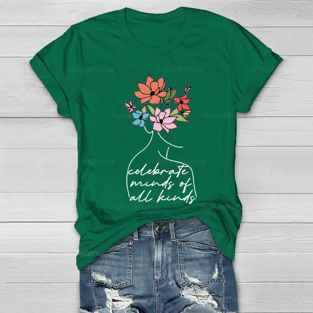Celebrate Minds Of All Kinds Floral Healthwear T-Shirt