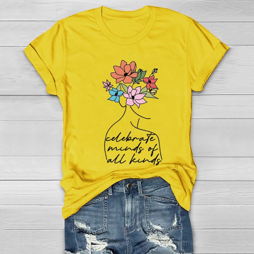 Celebrate Minds Of All Kinds Floral Healthwear T-Shirt