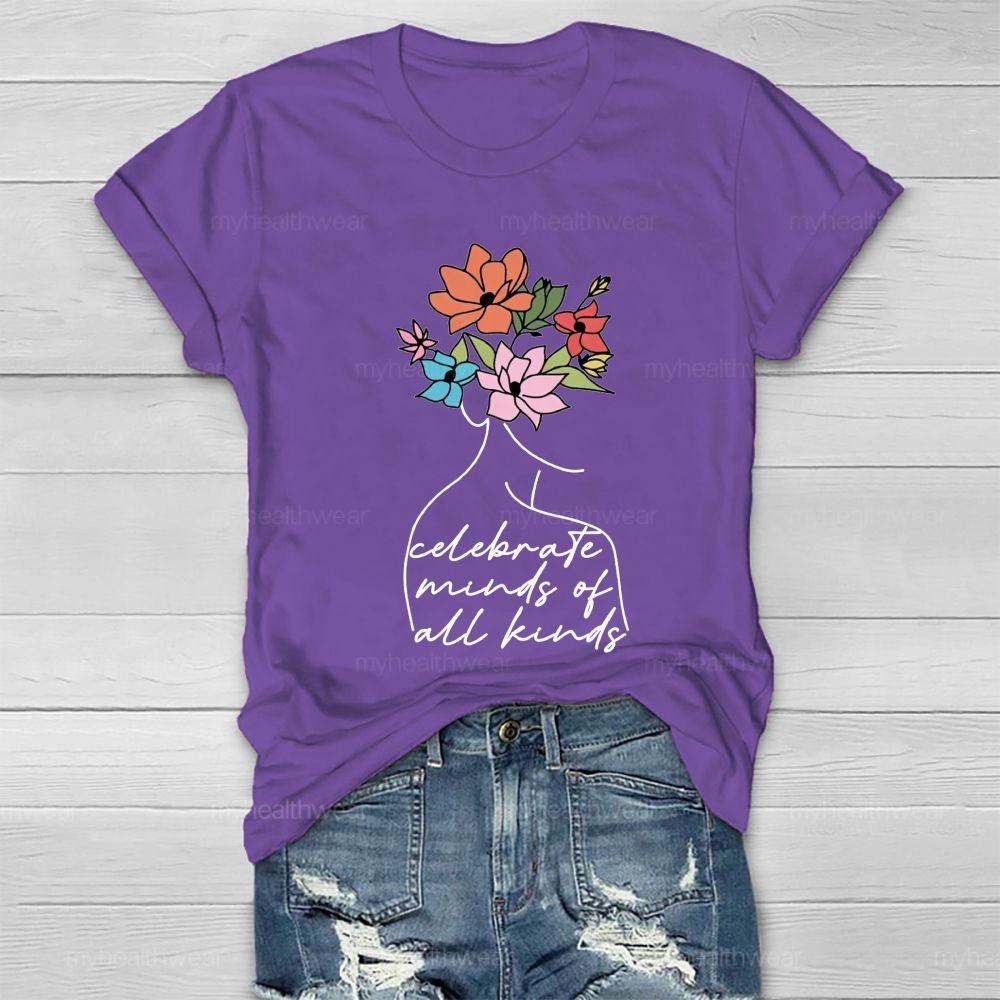 Celebrate Minds Of All Kinds Floral Healthwear T-Shirt