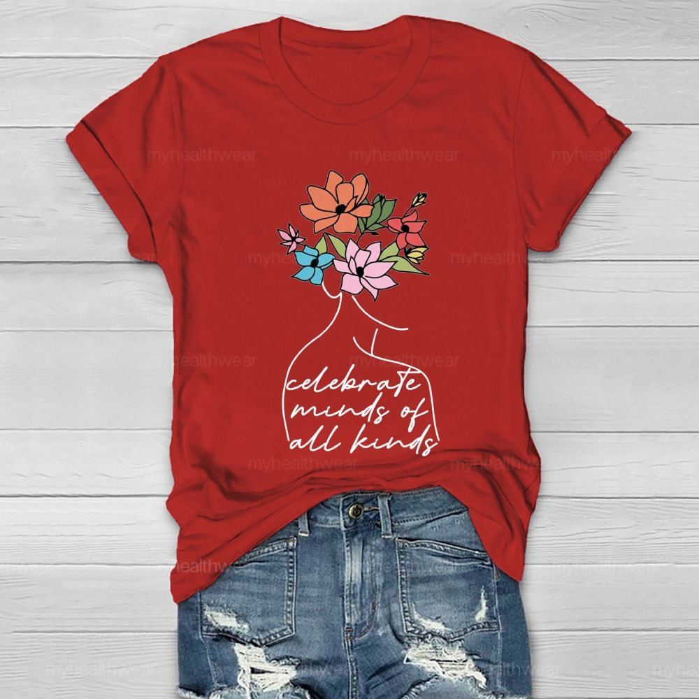 Celebrate Minds Of All Kinds Floral Healthwear T-Shirt