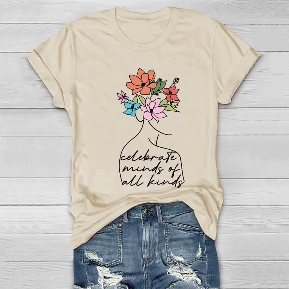 Celebrate Minds Of All Kinds Floral Healthwear T-Shirt