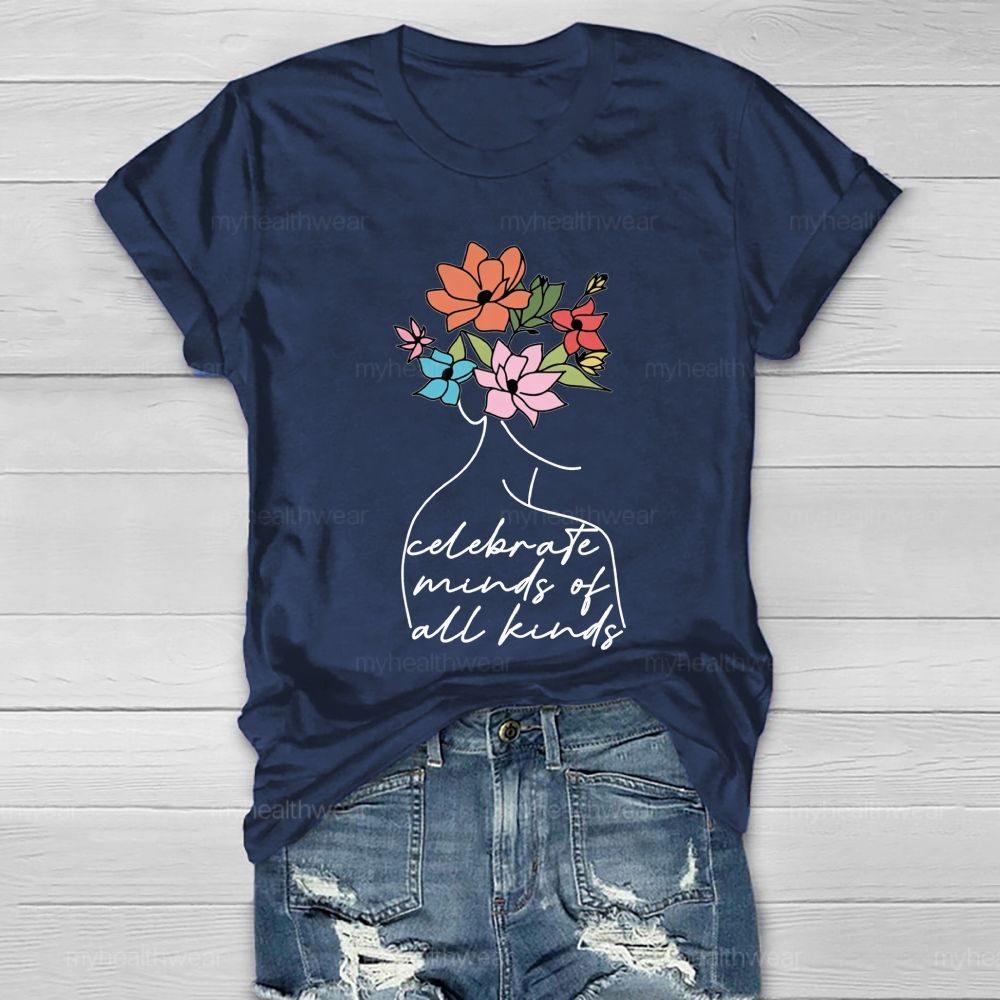 Celebrate Minds Of All Kinds Floral Healthwear T-Shirt