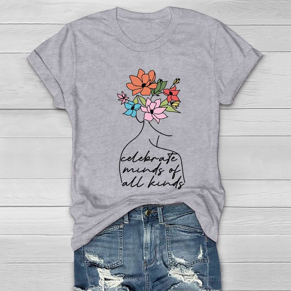 Celebrate Minds Of All Kinds Floral Healthwear T-Shirt