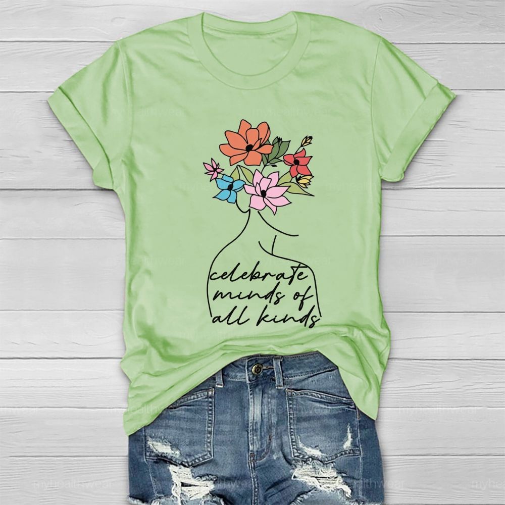 Celebrate Minds Of All Kinds Floral Healthwear T-Shirt