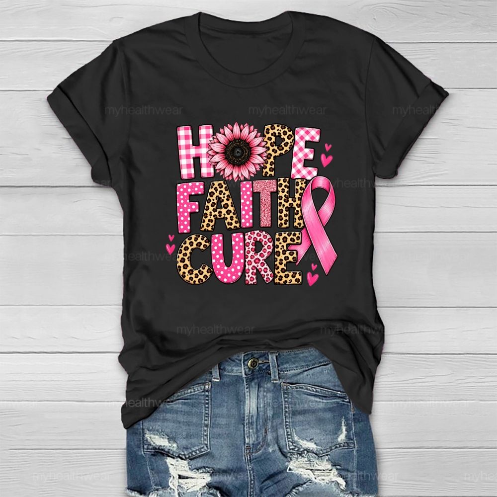 Hope Faith Cure Pink Flower Leopard Healthwear T-shirt