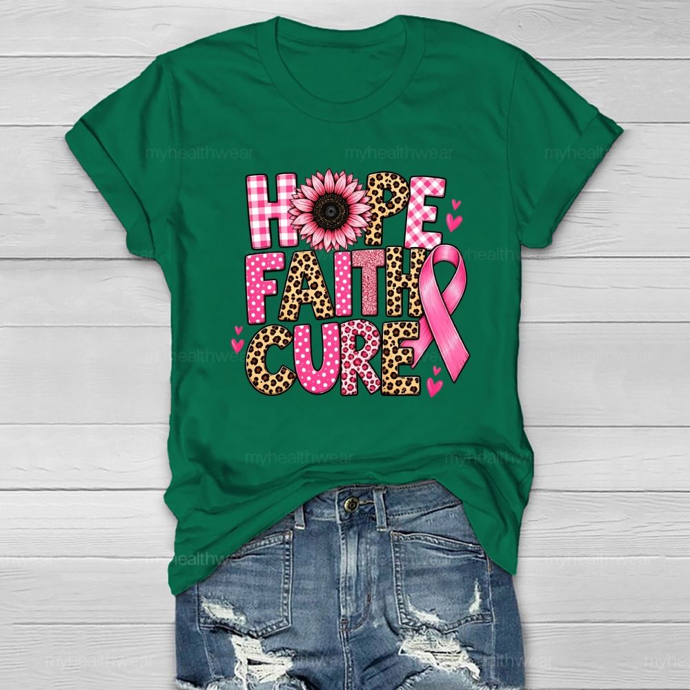 Hope Faith Cure Pink Flower Leopard Healthwear T-shirt