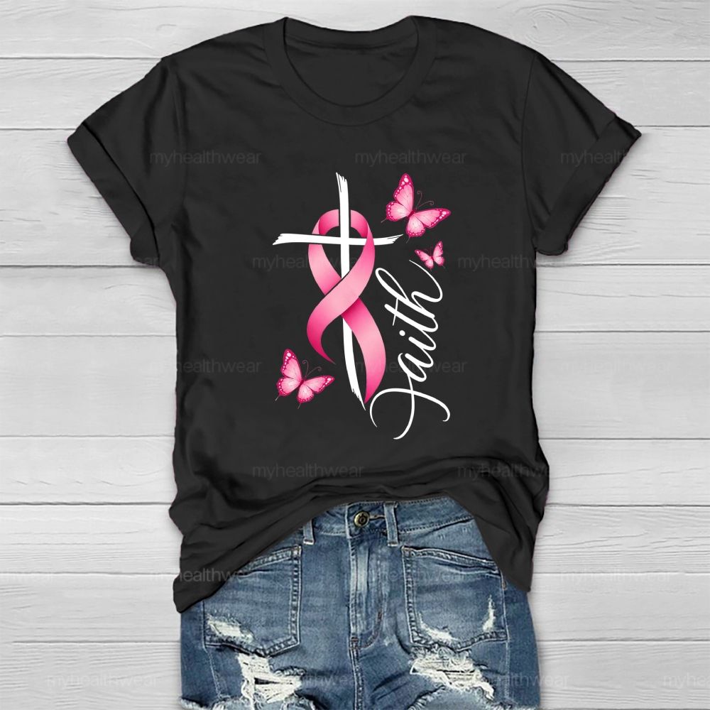Faith Pink Ribbon Cross Healthwear T-shirt