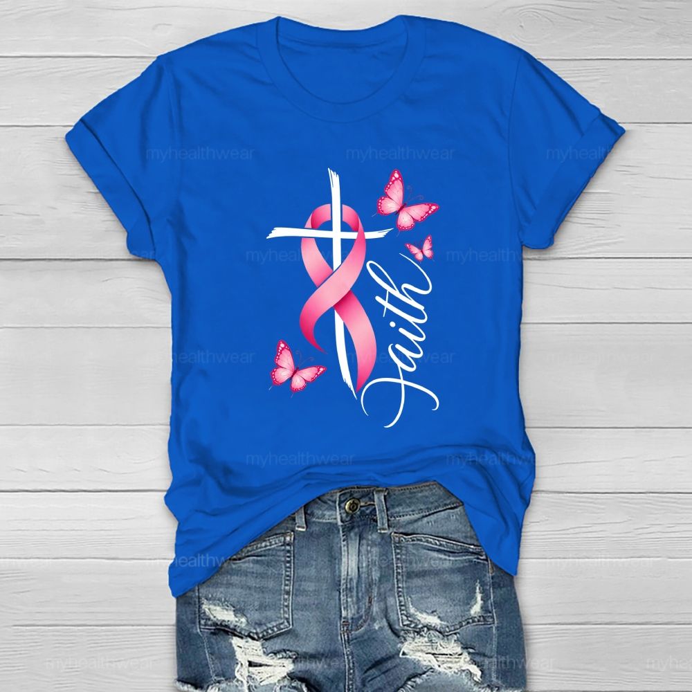 Faith Pink Ribbon Cross Healthwear T-shirt