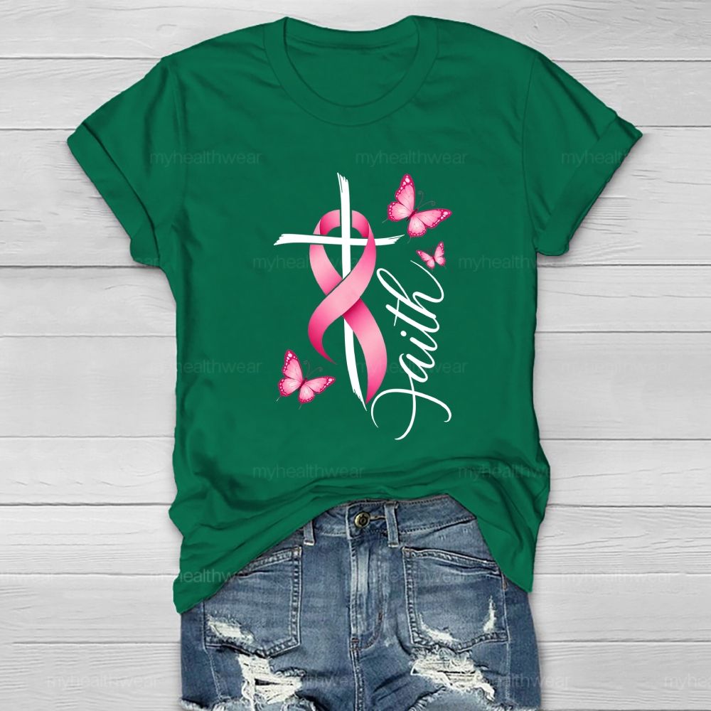 Faith Pink Ribbon Cross Healthwear T-shirt
