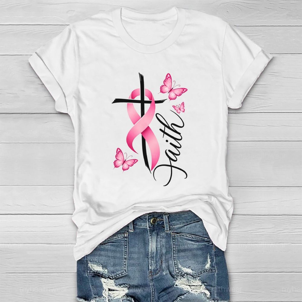 Faith Pink Ribbon Cross Healthwear T-shirt