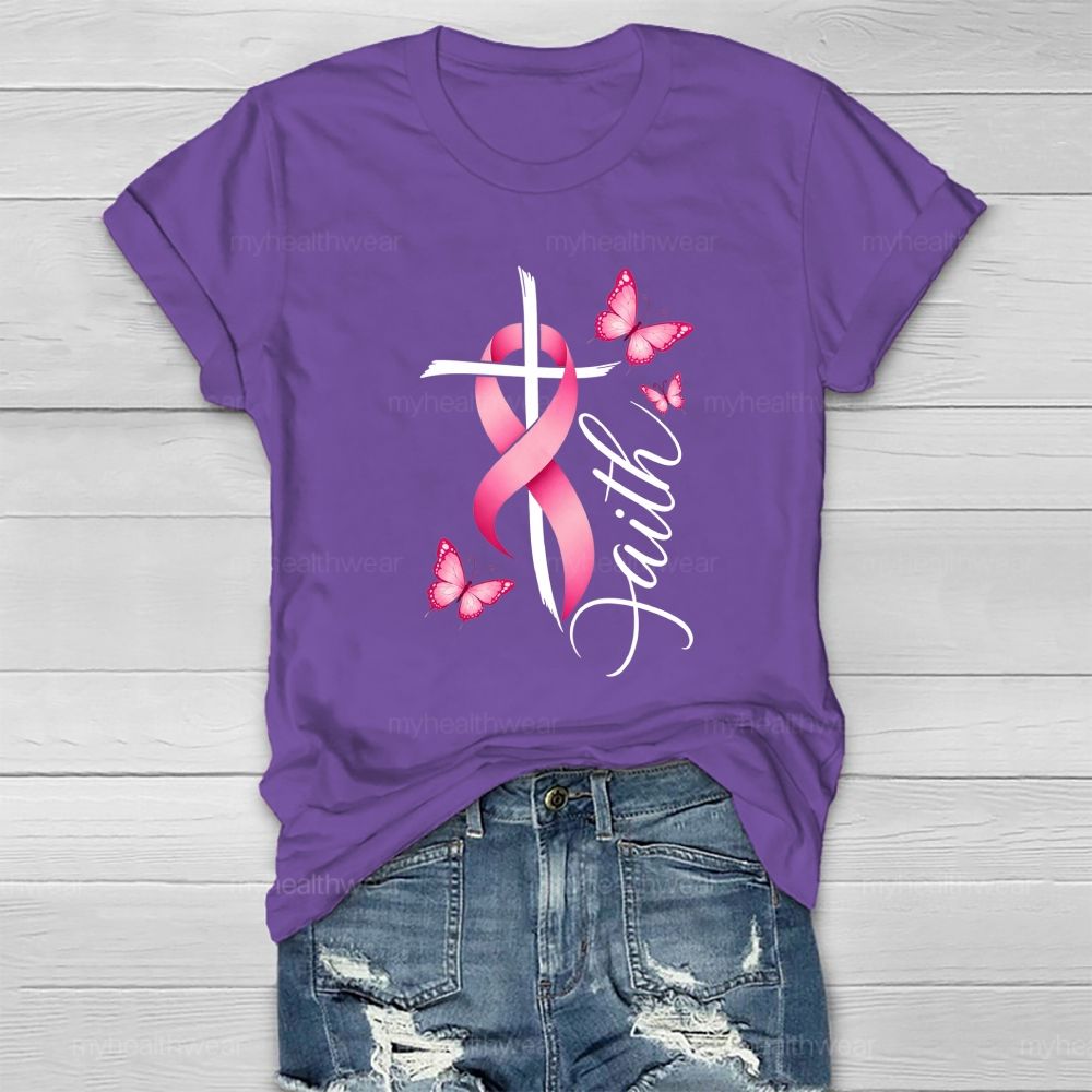 Faith Pink Ribbon Cross Healthwear T-shirt