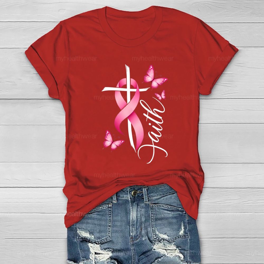 Faith Pink Ribbon Cross Healthwear T-shirt