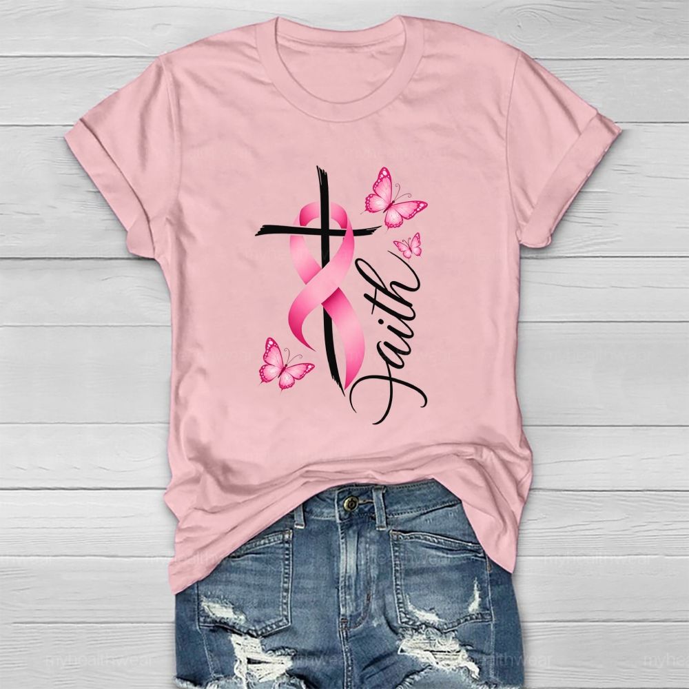 Faith Pink Ribbon Cross Healthwear T-shirt