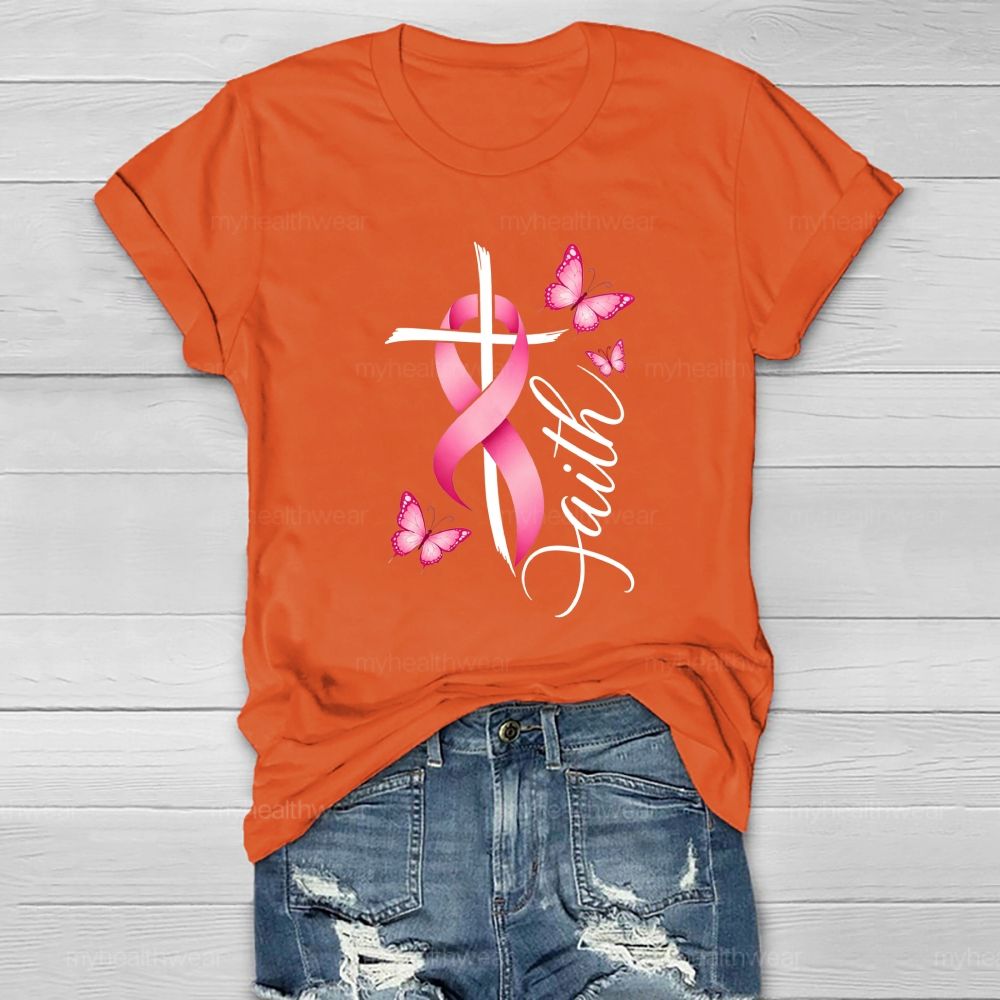 Faith Pink Ribbon Cross Healthwear T-shirt