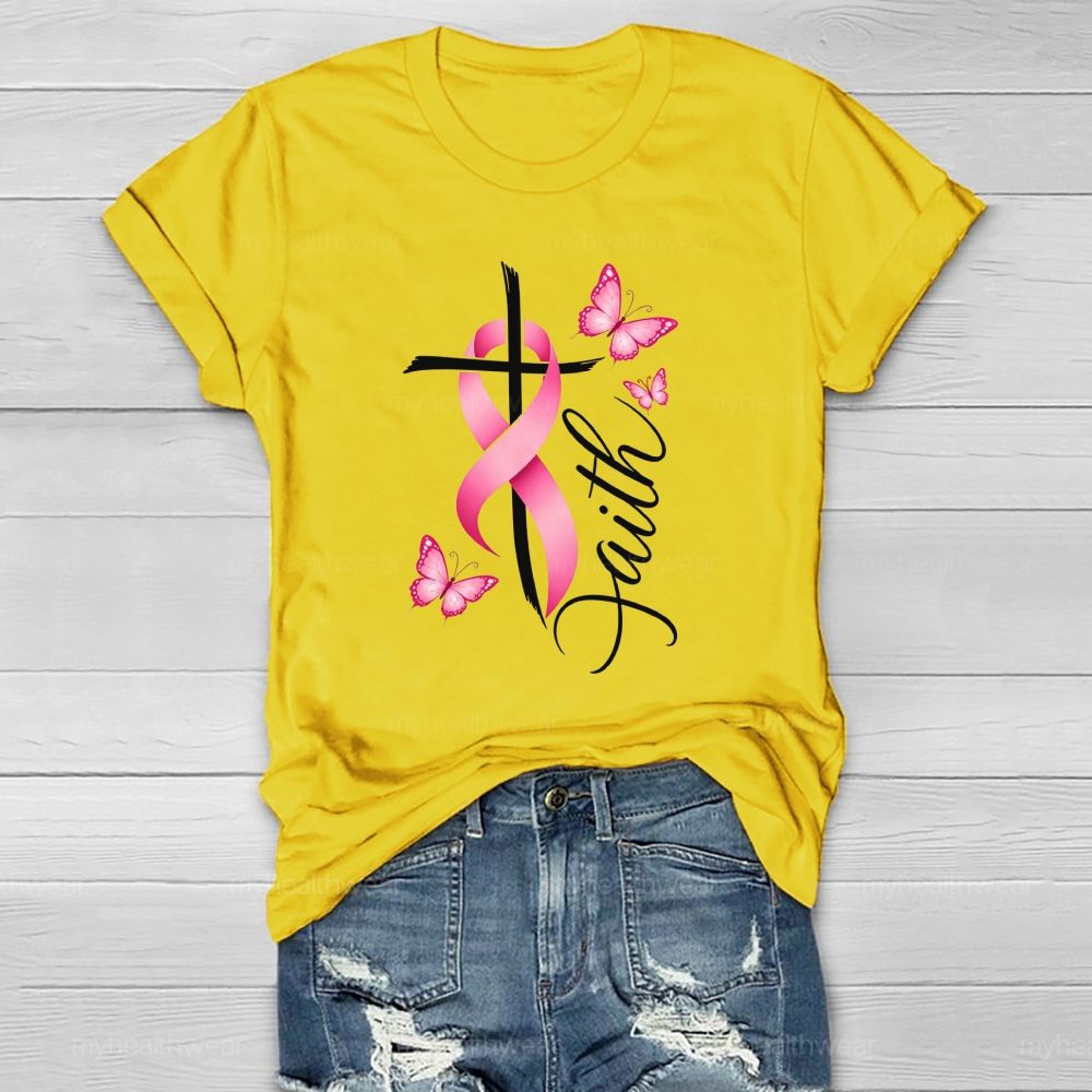 Faith Pink Ribbon Cross Healthwear T-shirt