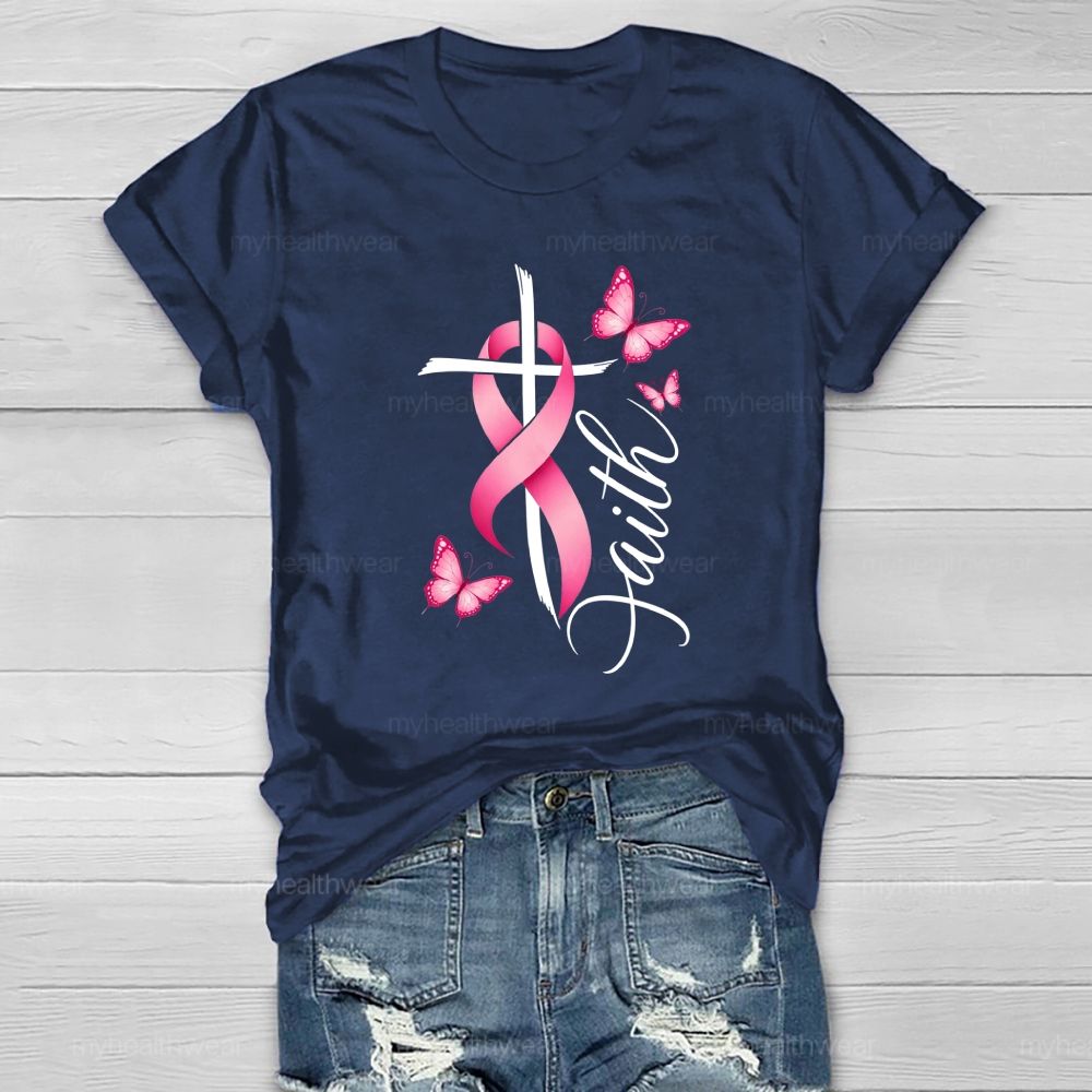 Faith Pink Ribbon Cross Healthwear T-shirt