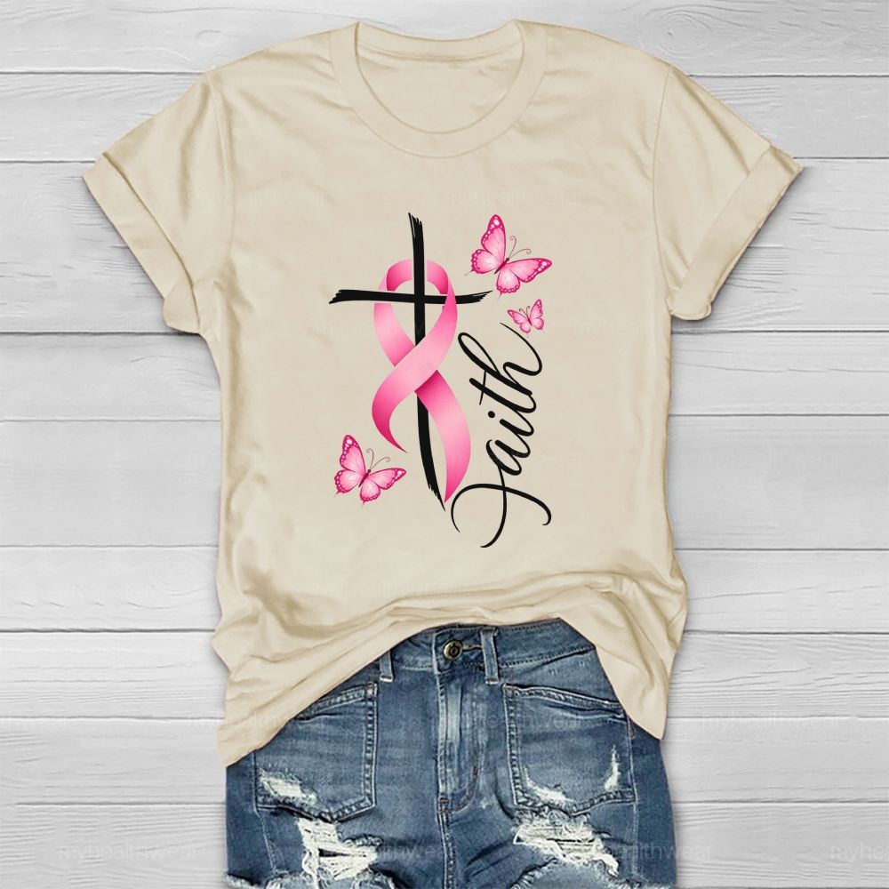 Faith Pink Ribbon Cross Healthwear T-shirt