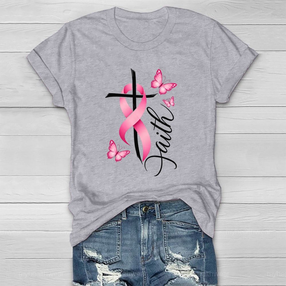 Faith Pink Ribbon Cross Healthwear T-shirt