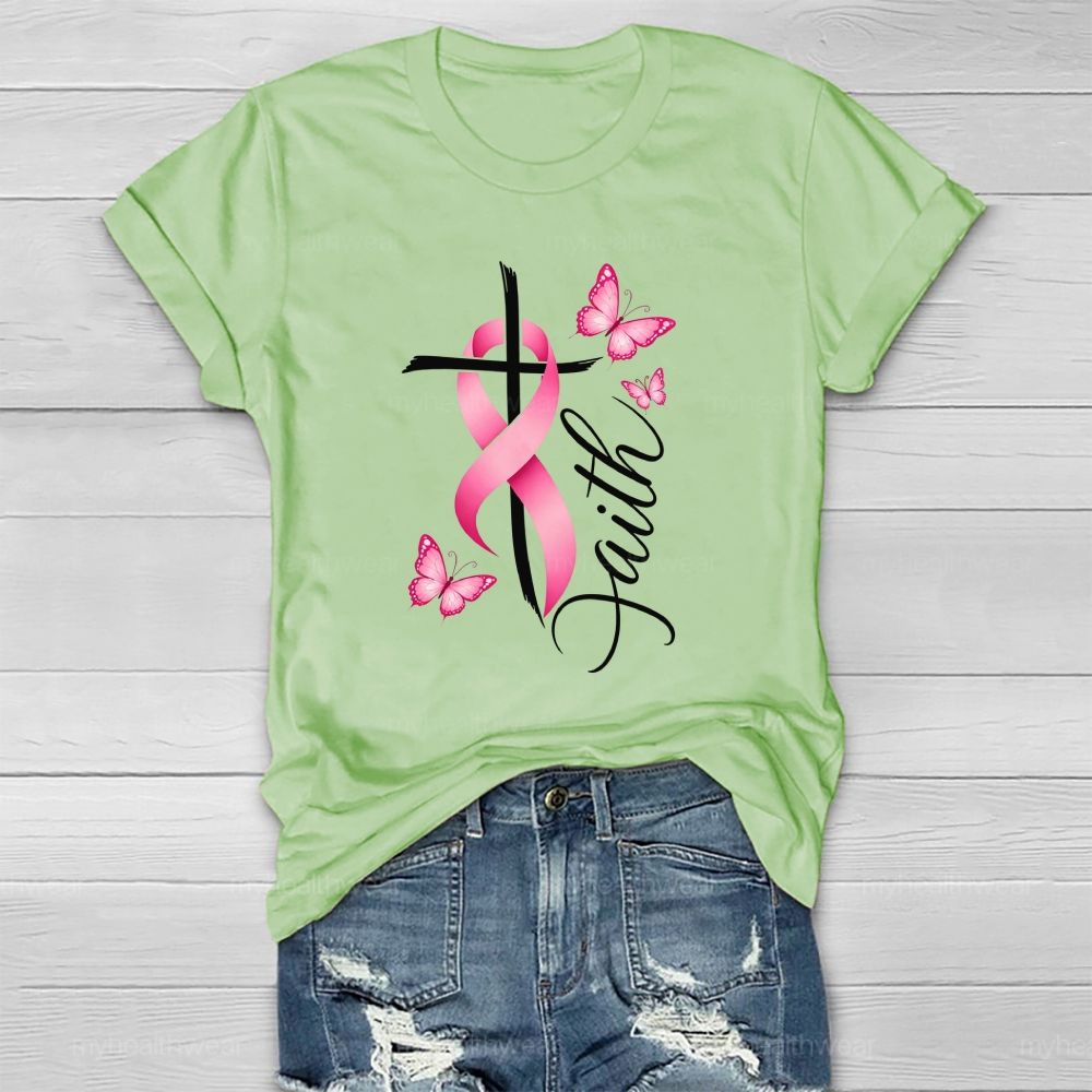 Faith Pink Ribbon Cross Healthwear T-shirt