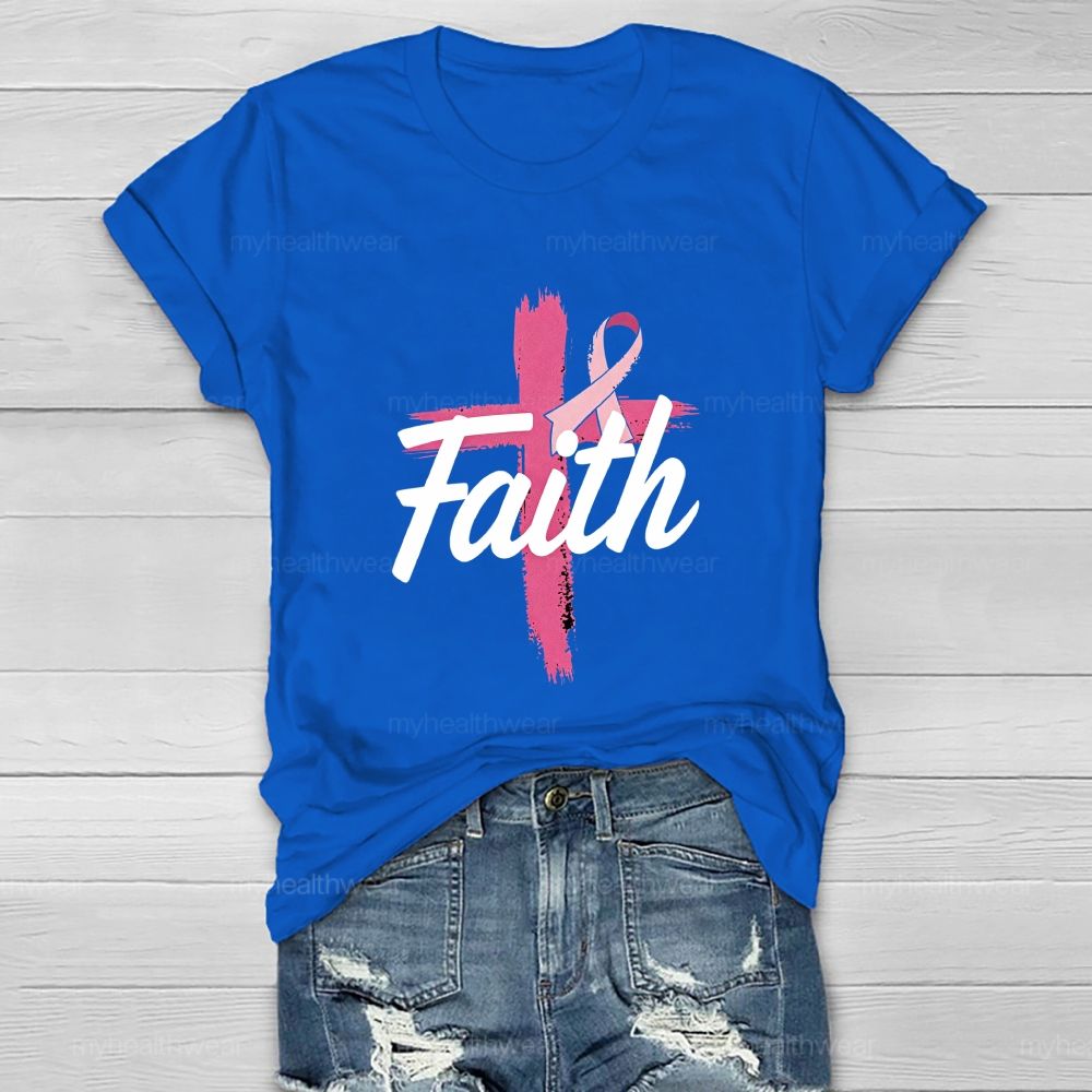 Faith Pink Ribbon Cross Healthwear T-shirt