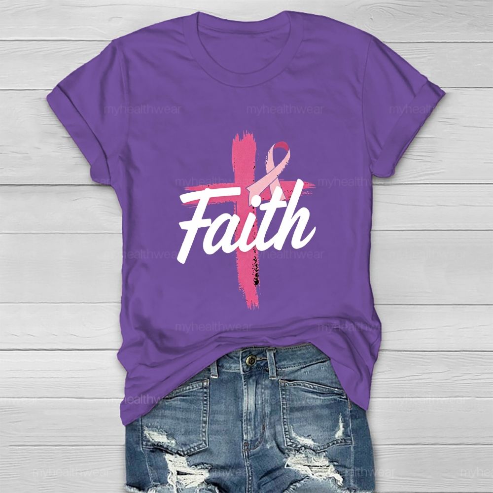 Faith Pink Ribbon Cross Healthwear T-shirt