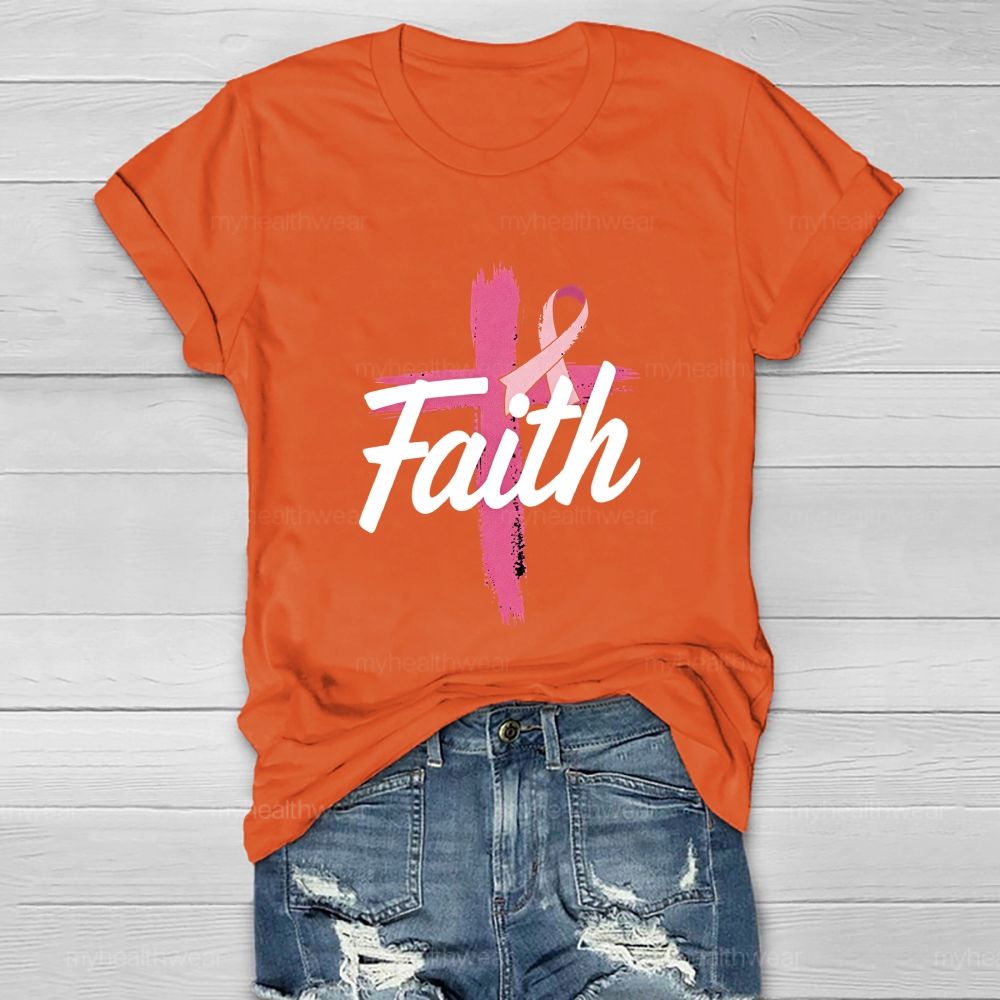 Faith Pink Ribbon Cross Healthwear T-shirt