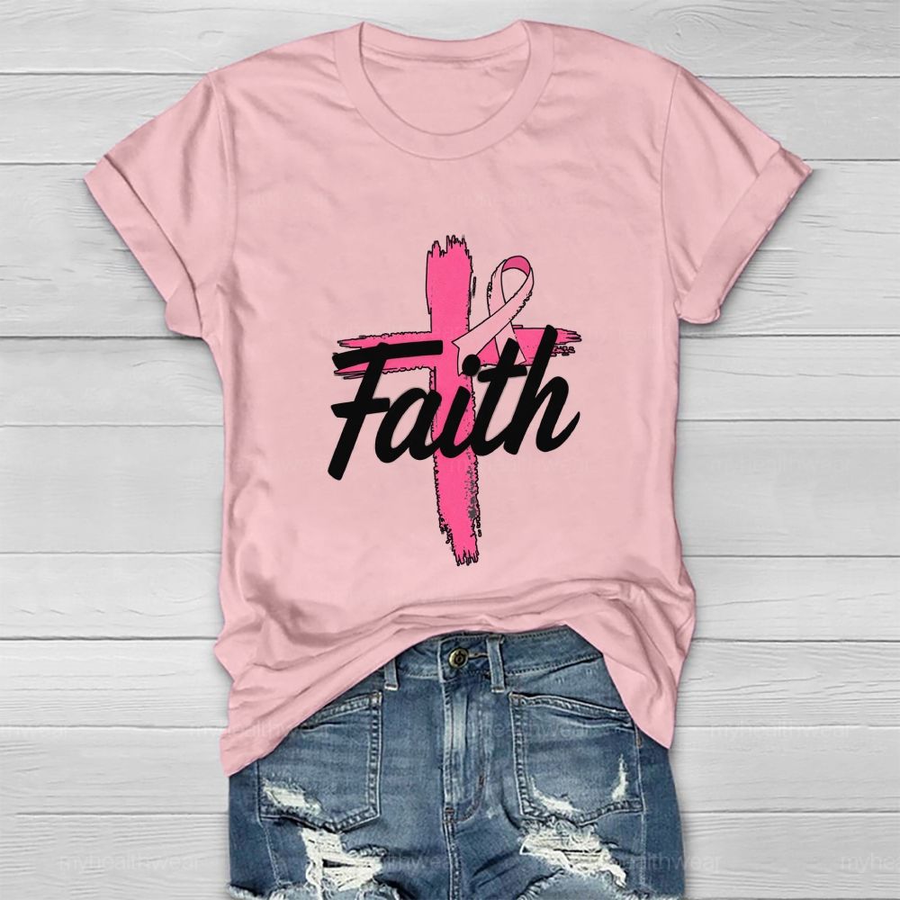 Faith Pink Ribbon Cross Healthwear T-shirt