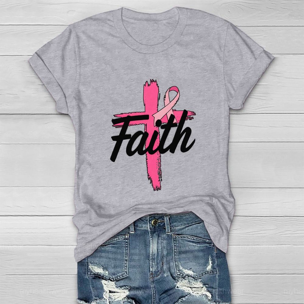 Faith Pink Ribbon Cross Healthwear T-shirt