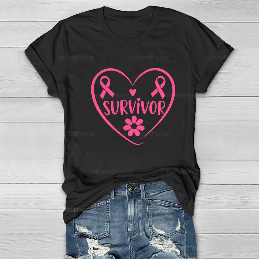 Survivor Pink Ribbon Flower Healthwear T-shirt