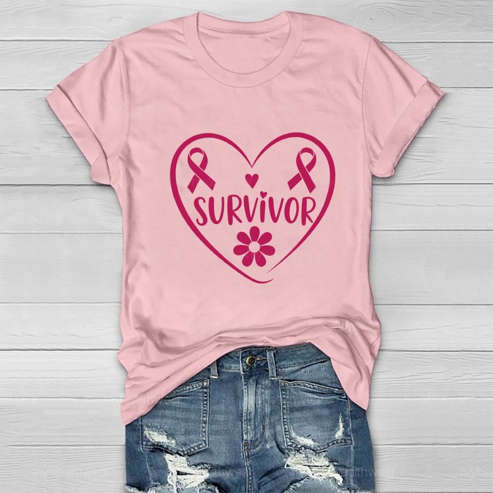 Survivor Pink Ribbon Flower Healthwear T-shirt