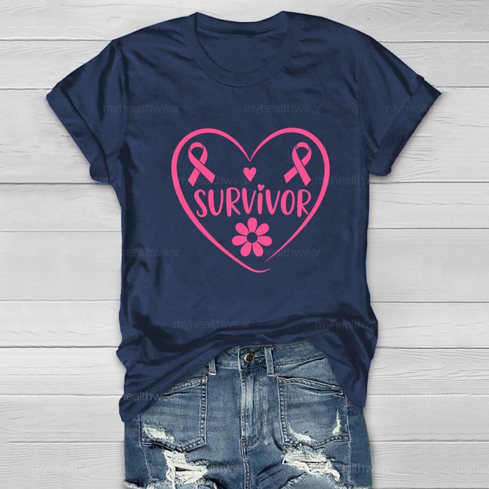 Survivor Pink Ribbon Flower Healthwear T-shirt