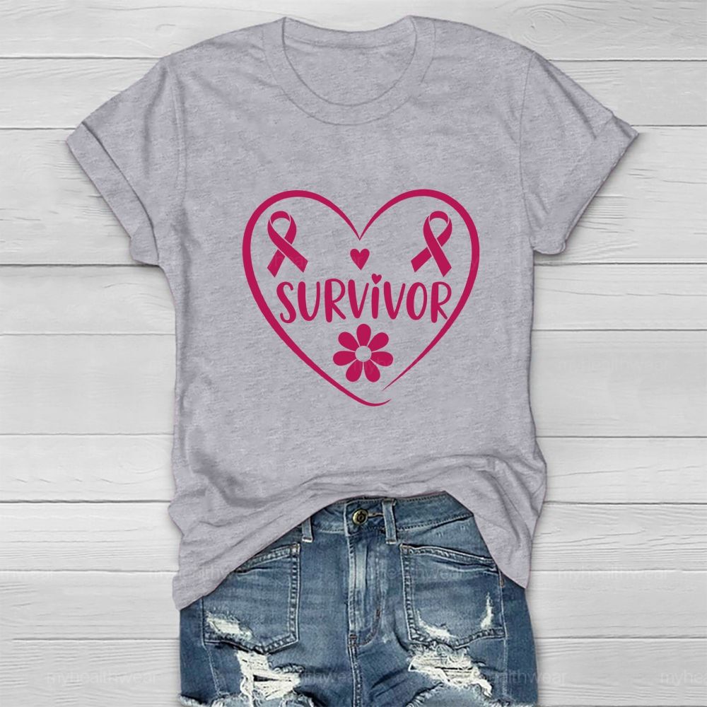 Survivor Pink Ribbon Flower Healthwear T-shirt