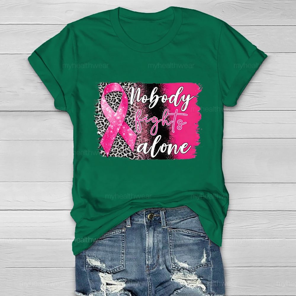 Nobody Fights Alone Pink Leopard Ribbon Healthwear T-Shirt