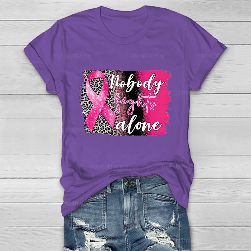 Nobody Fights Alone Pink Leopard Ribbon Healthwear T-Shirt