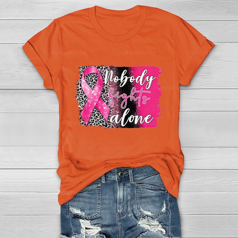 Nobody Fights Alone Pink Leopard Ribbon Healthwear T-Shirt