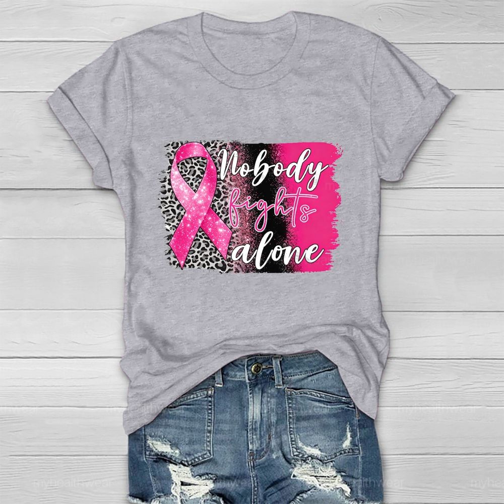 Nobody Fights Alone Pink Leopard Ribbon Healthwear T-Shirt