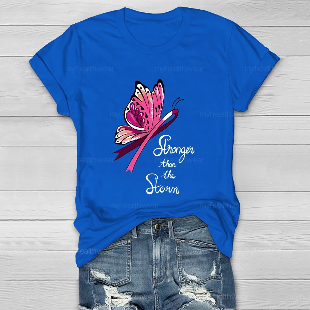 Stronger Than The Storm Pink Ribbon Butterfly Healthwear T-Shirt