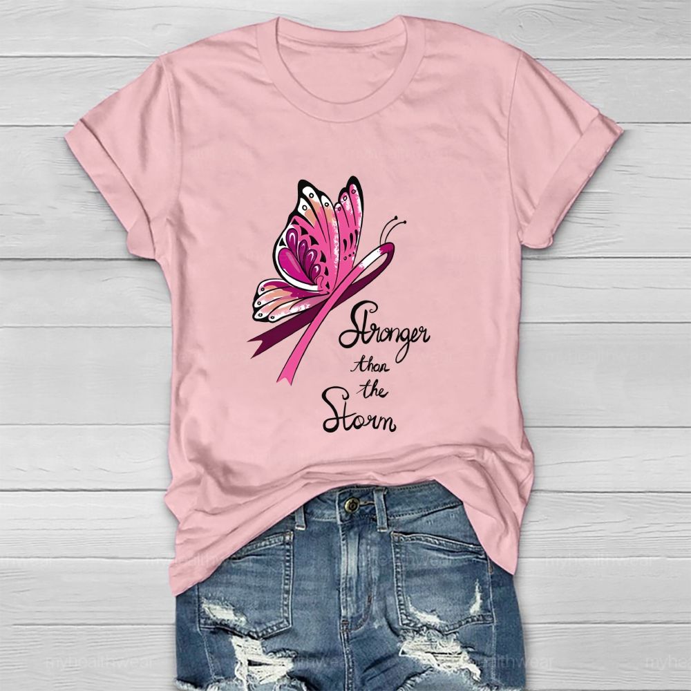 Stronger Than The Storm Pink Ribbon Butterfly Healthwear T-Shirt