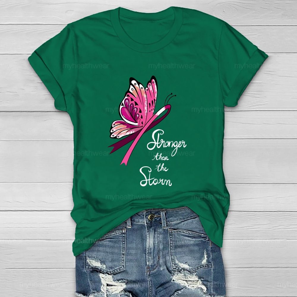 Stronger Than The Storm Pink Ribbon Butterfly Healthwear T-Shirt
