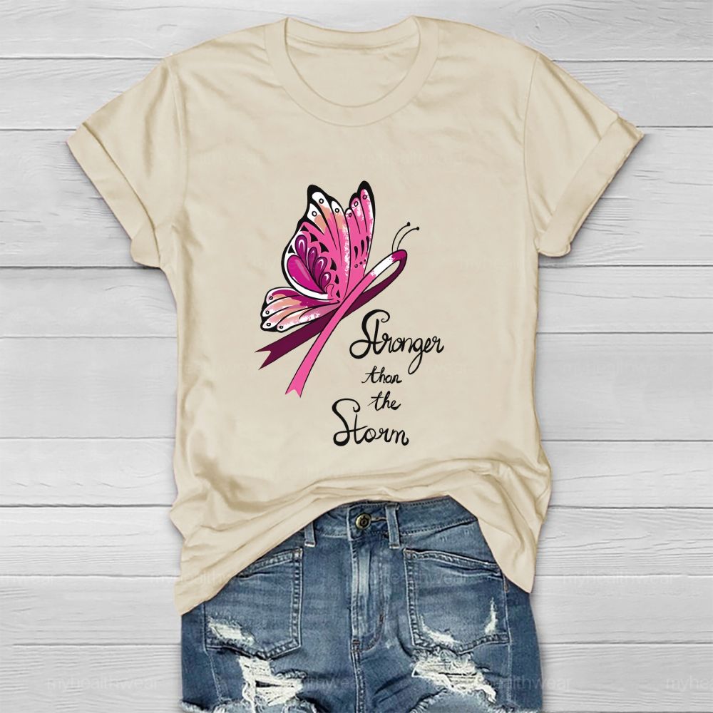 Stronger Than The Storm Pink Ribbon Butterfly Healthwear T-Shirt