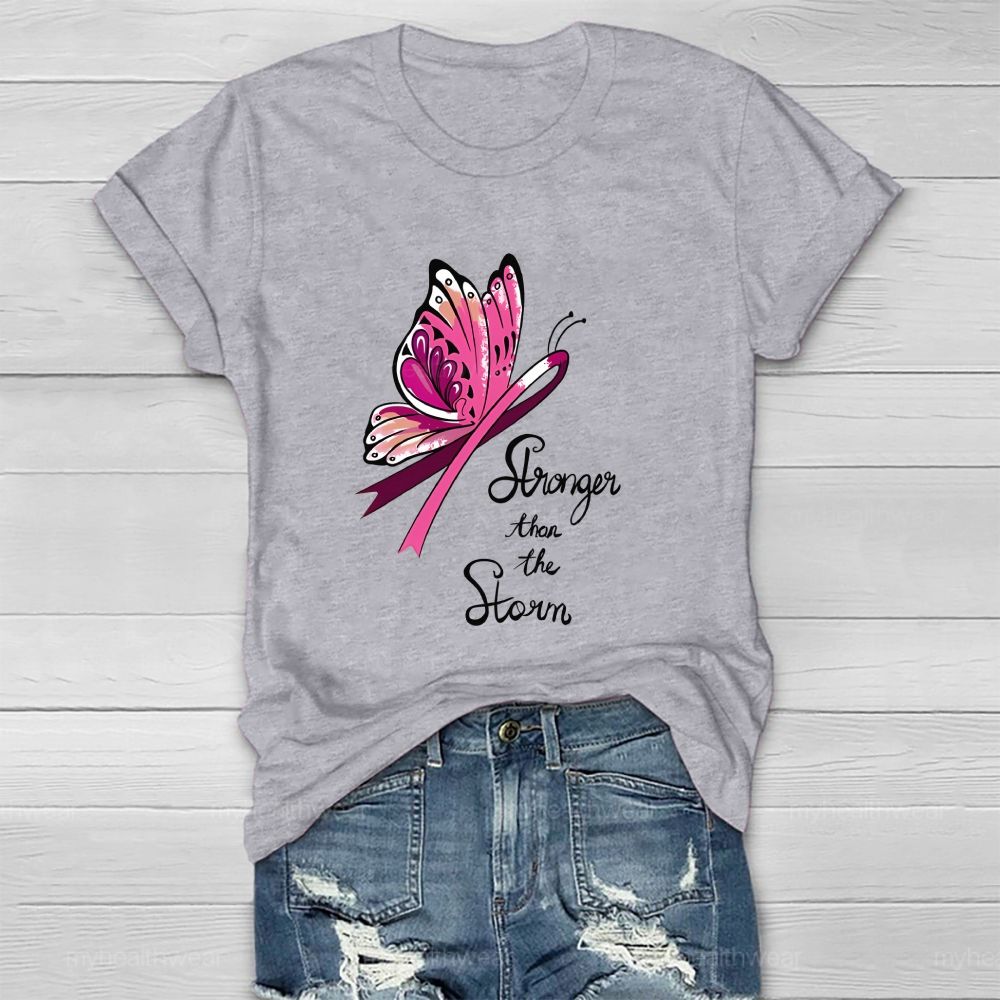 Stronger Than The Storm Pink Ribbon Butterfly Healthwear T-Shirt