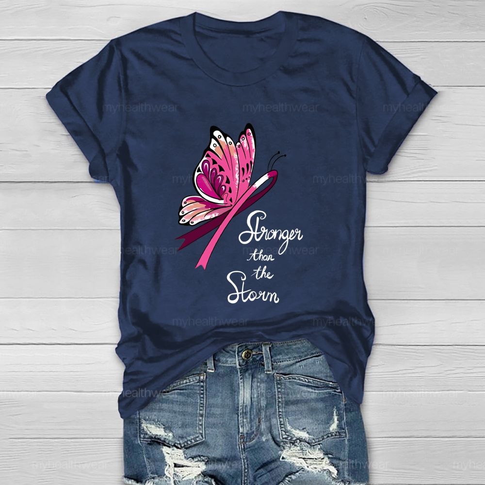 Stronger Than The Storm Pink Ribbon Butterfly Healthwear T-Shirt