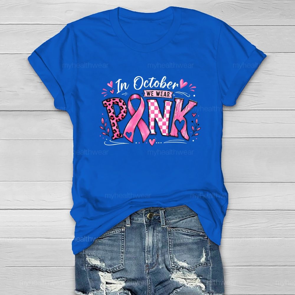 In October We Wear Pink Pink Leopard Check Board Healthwear T-Shirt