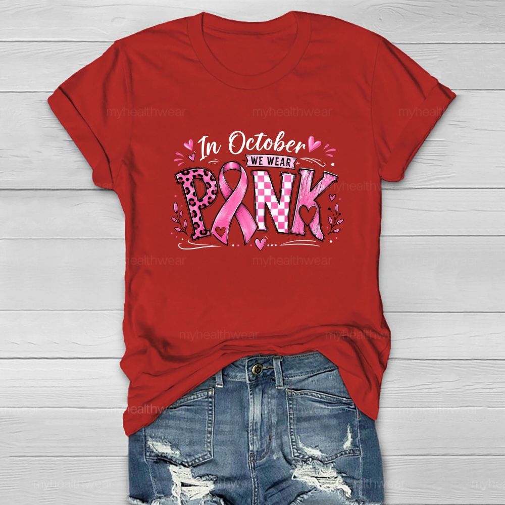 In October We Wear Pink Pink Leopard Check Board Healthwear T-Shirt