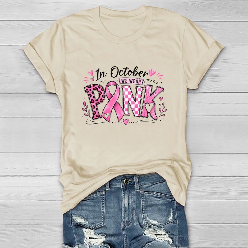 In October We Wear Pink Pink Leopard Check Board Healthwear T-Shirt