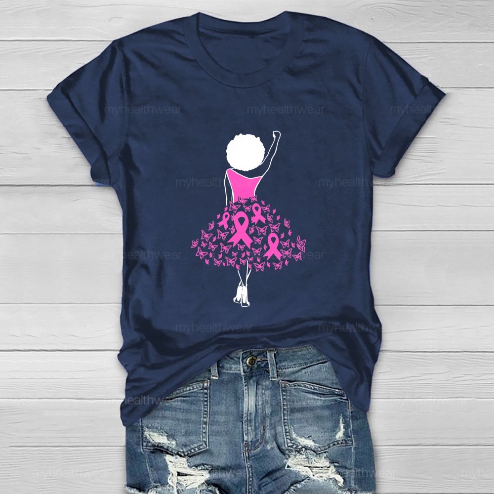 Go Fighting Stand With Her Pink Ribbon Dress Healthwear T-shirt