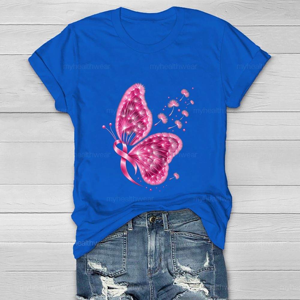 Pink Dandelion Ribbon Butterfly Healthwear T-shirt