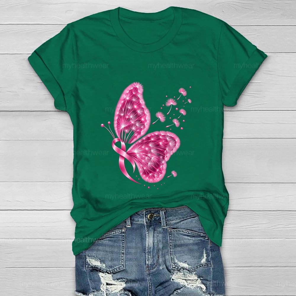 Pink Dandelion Ribbon Butterfly Healthwear T-shirt