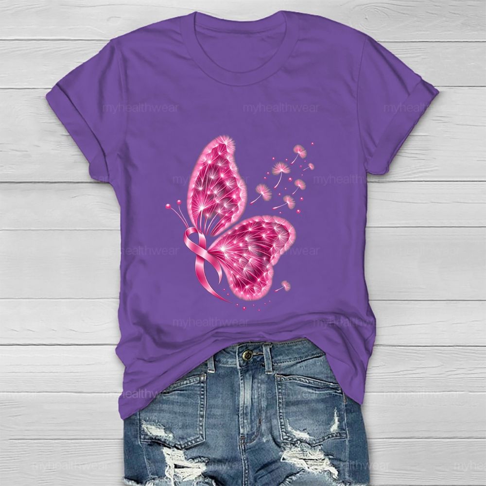 Pink Dandelion Ribbon Butterfly Healthwear T-shirt